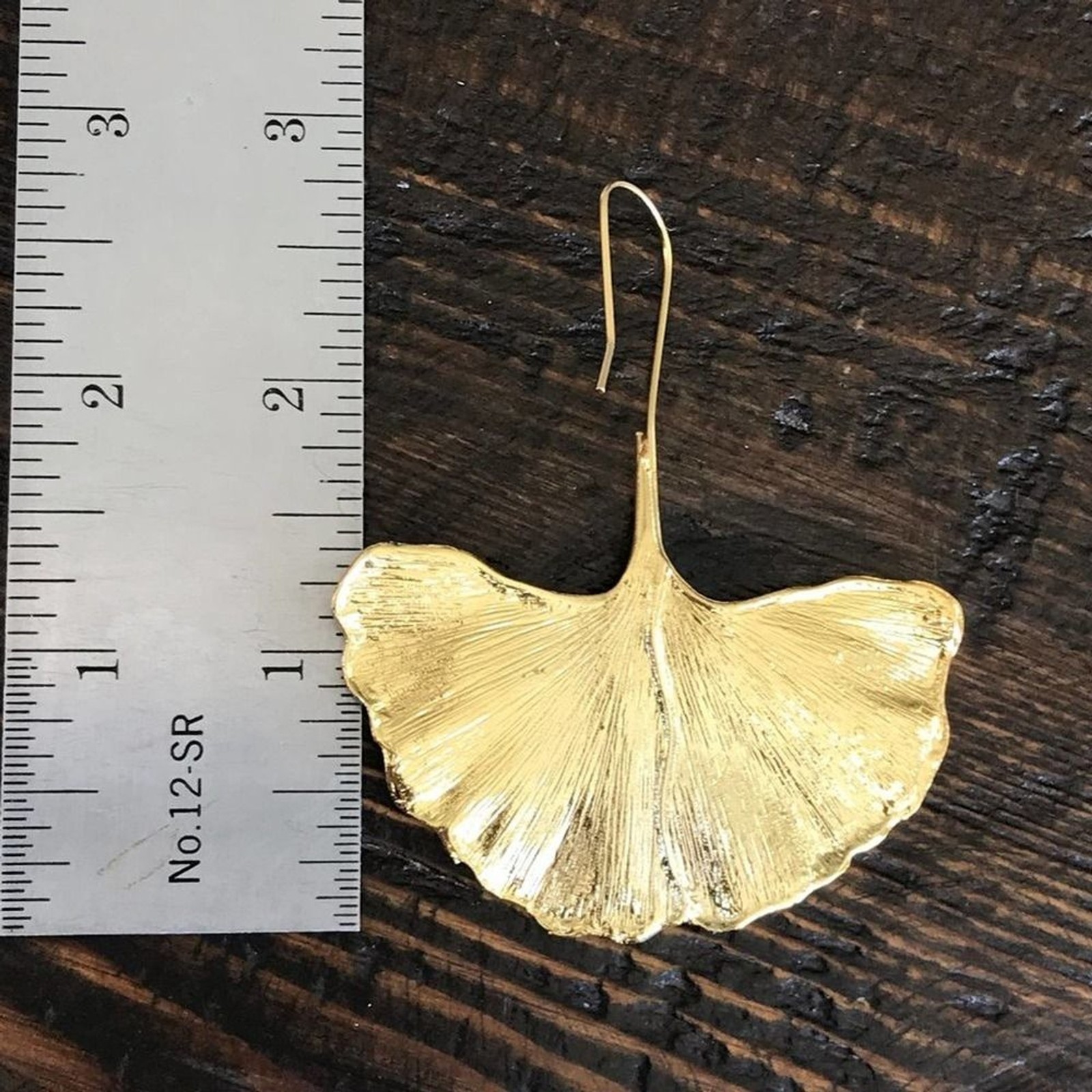 Ginkgo Leaf Gold tone Fan Statement Drop Earrings NEW! 630A4