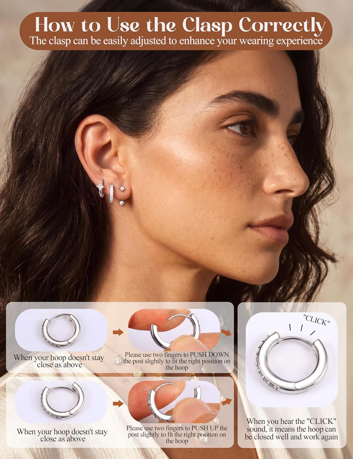 3 Pairs 925 Sterling Silver Earrings for Women, 14K Gold Plated Small Huggie Hoo