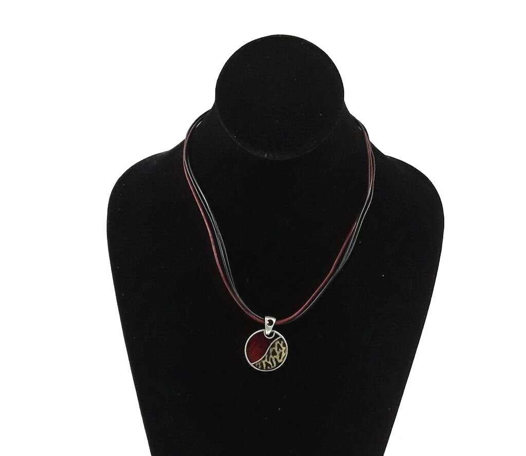 Chicos Necklace Multi Strand Cord Pendant Rhinestone Enamel Resin