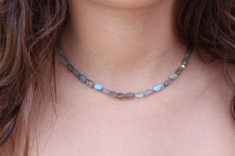A++ Flashy Labradorite Smooth Oval Gemstone Beaded Necklaces 18″ Girls & Women