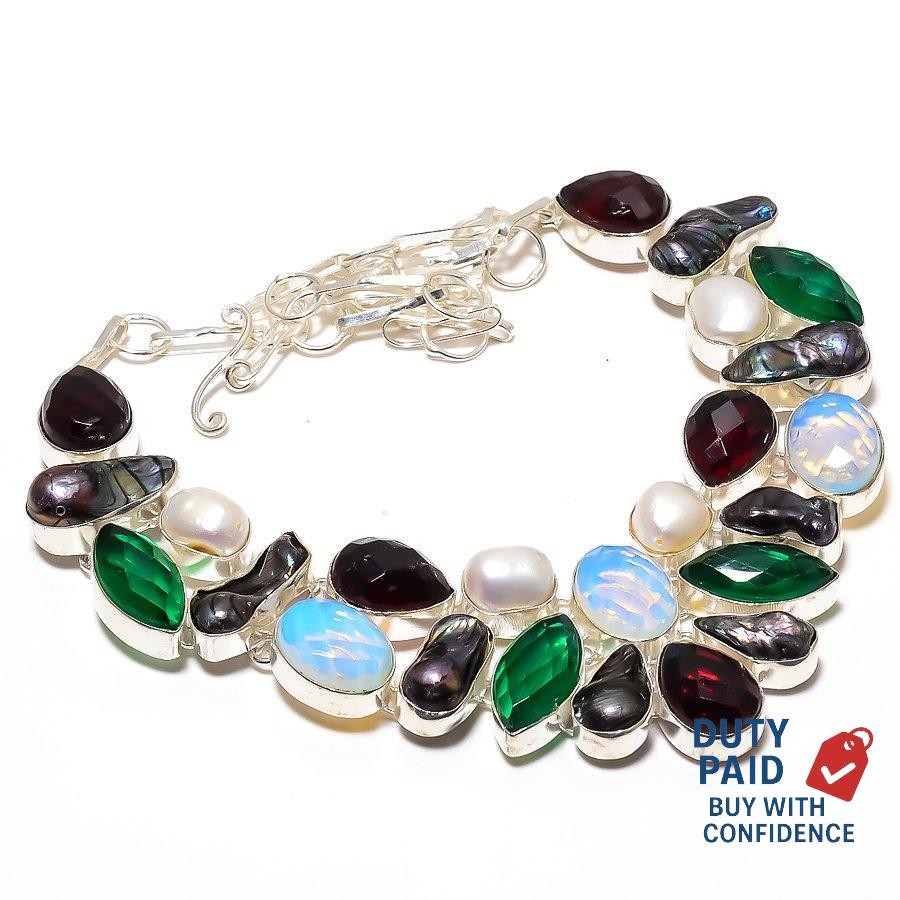Silver Finish Natural milky opalite Multi Gemstone Wife Vitange Necklace Jewelry