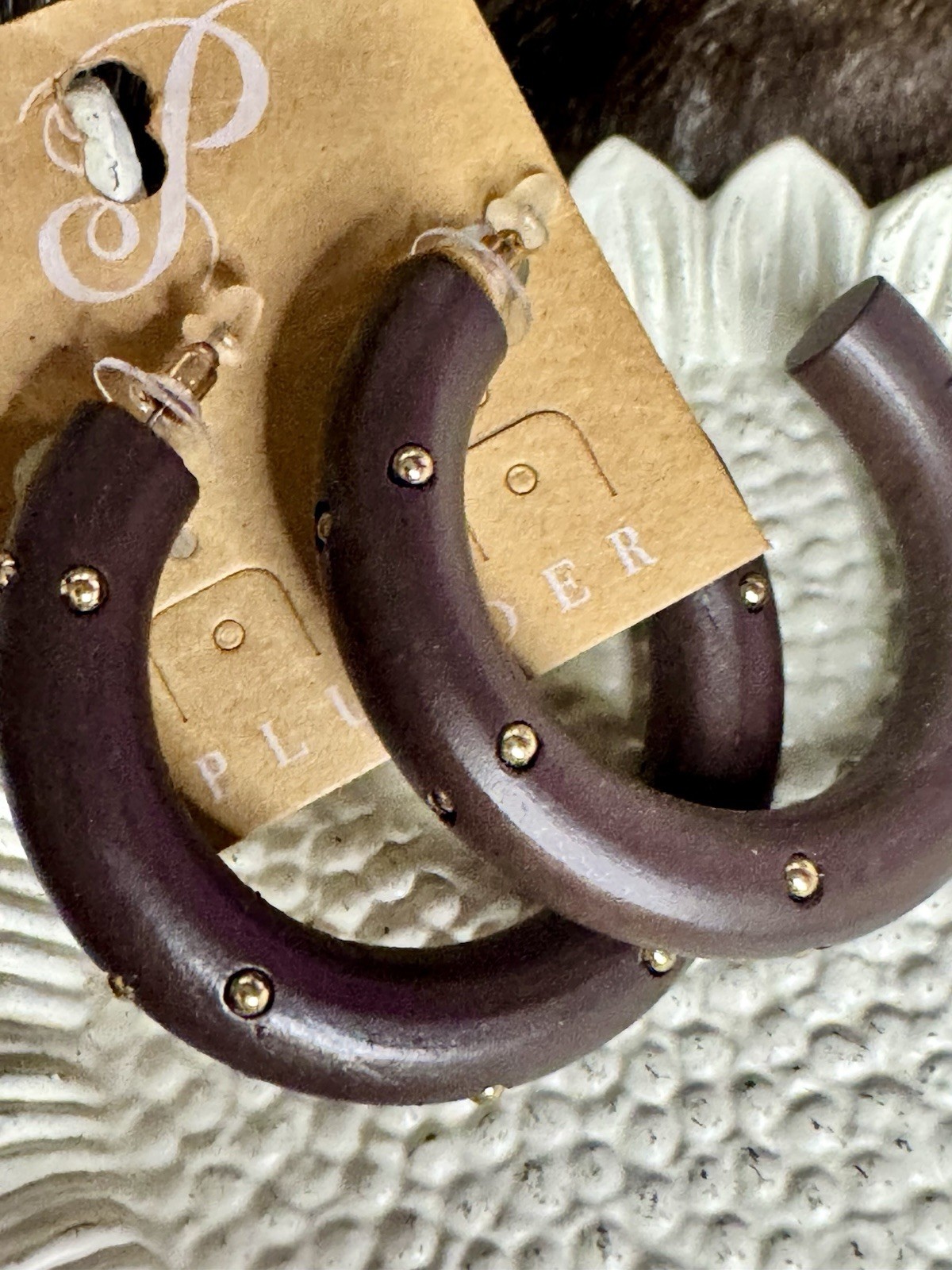 Plunder Design Shania Wood Thick Hoop Drop Dangle Earrings New Cb43