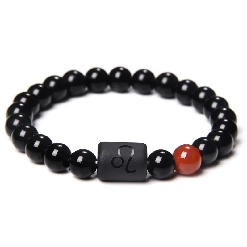 12 Constellation Zodiac Beads Couples Bracelet Natural Black Onyx Elastic Charm