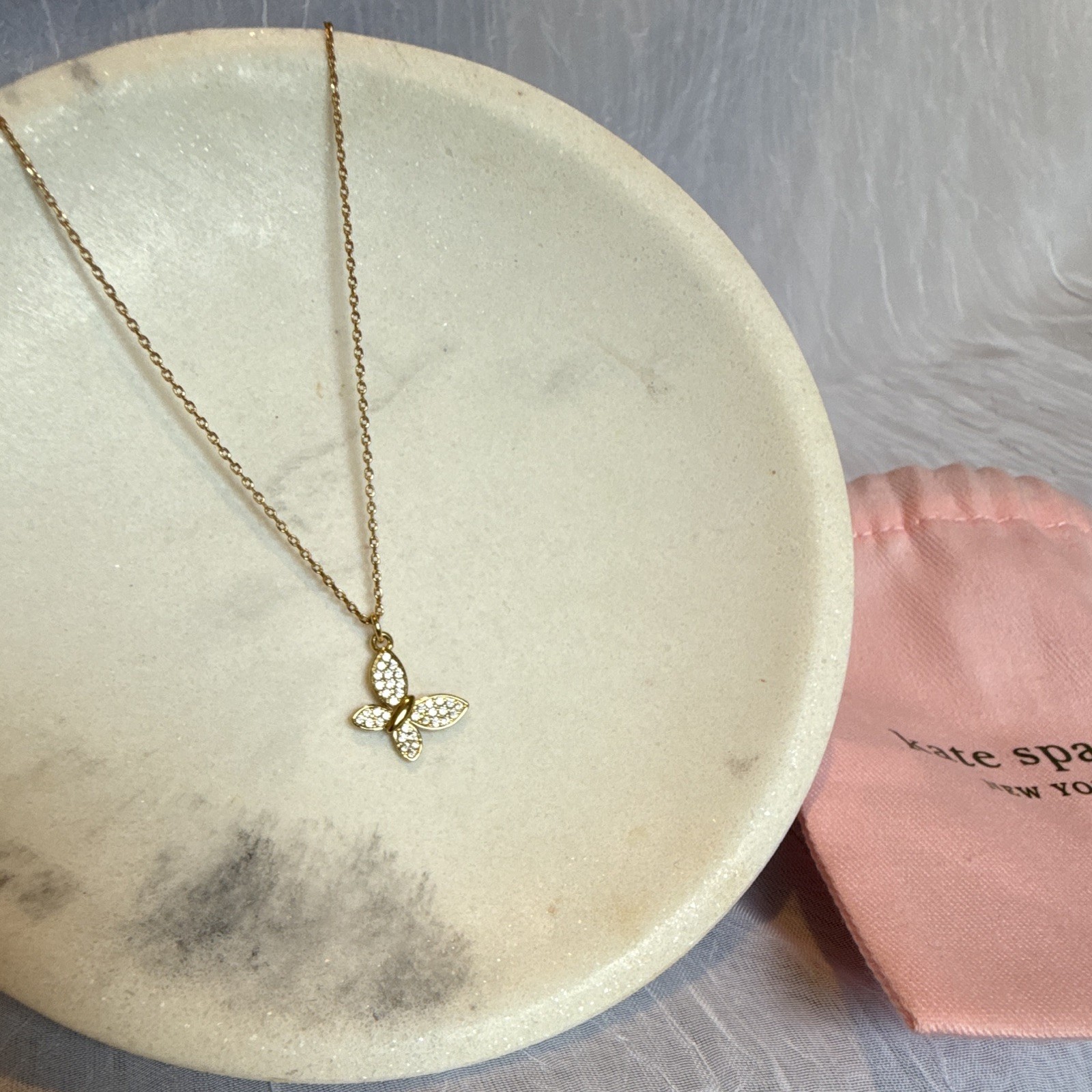 New Kate Spade Clear, Gold-Tone “In A Flutter” Butterfly Pendant Necklace