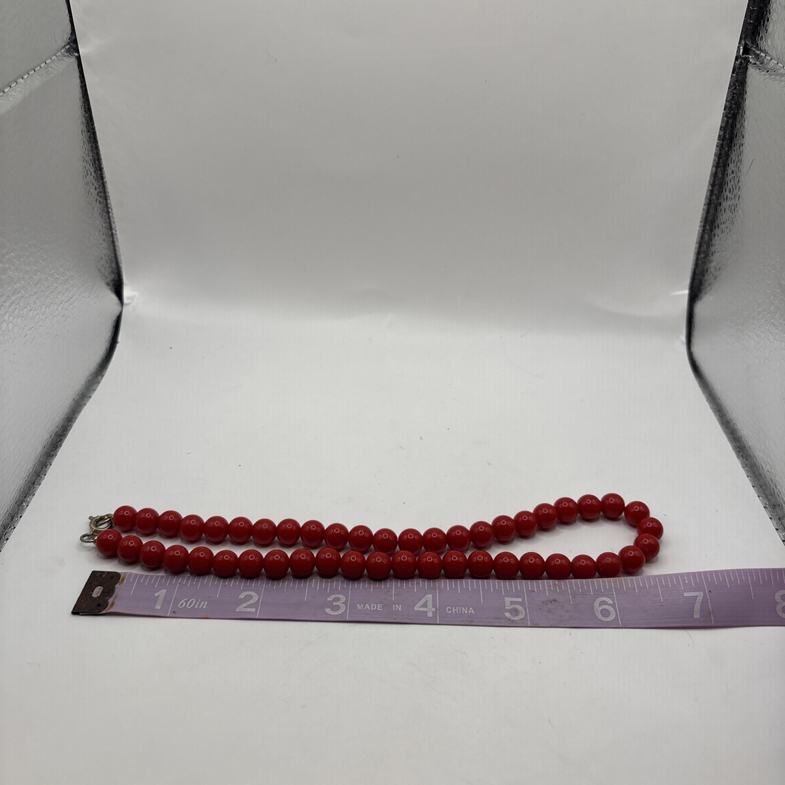 Vintage 9 Inches Solid Red Chunky Round Shaped Beaded Necklace