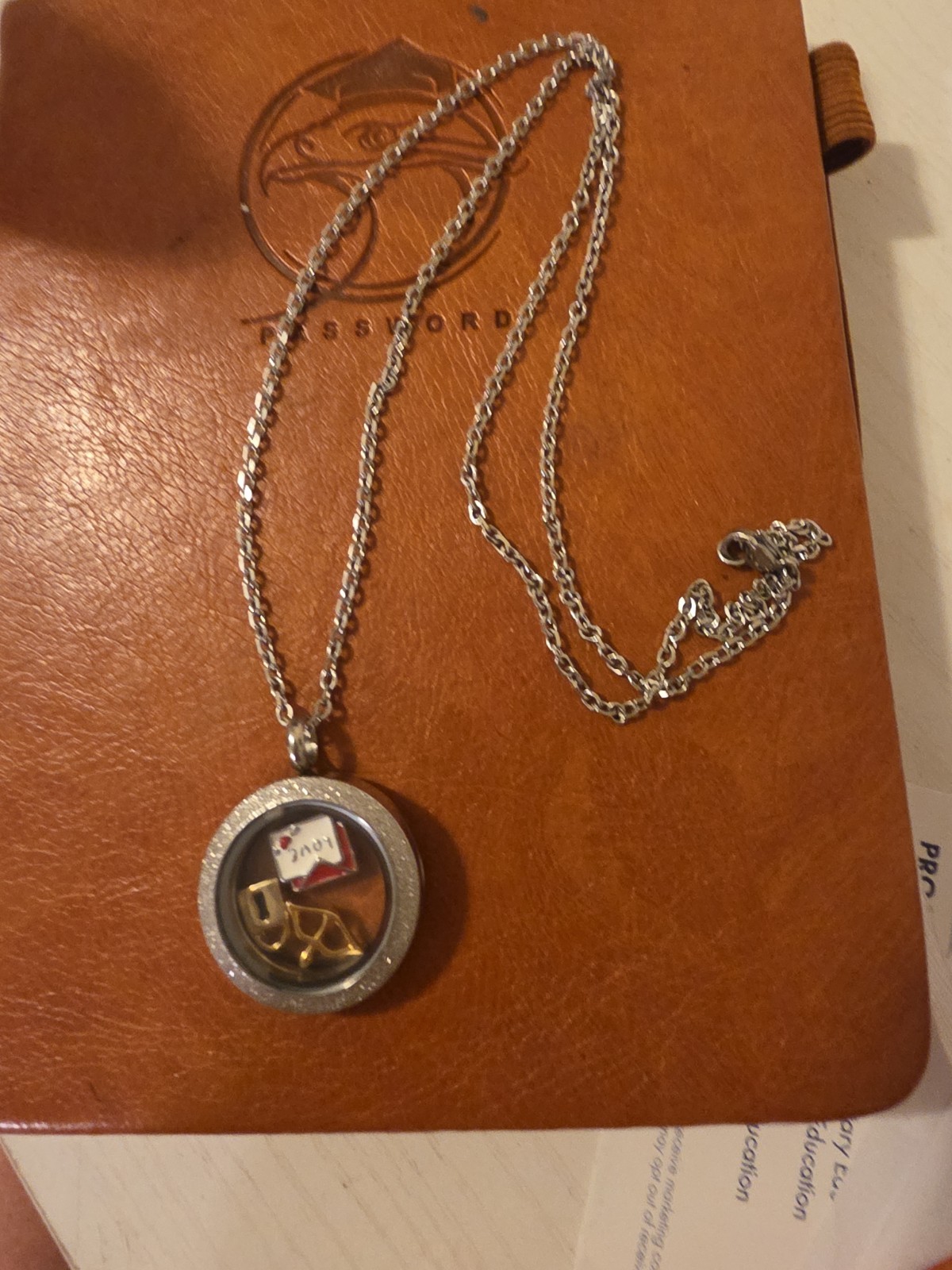 Origami Owl Silver Plated Charm Pendant Necklace Glass Locket Crystals 34”