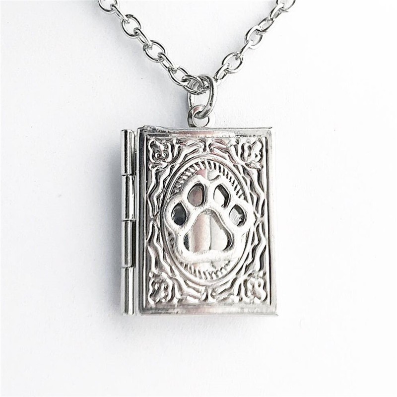 Vintage Book Locket Necklace Photo Picture Holder Antique Silver Pendant Gift