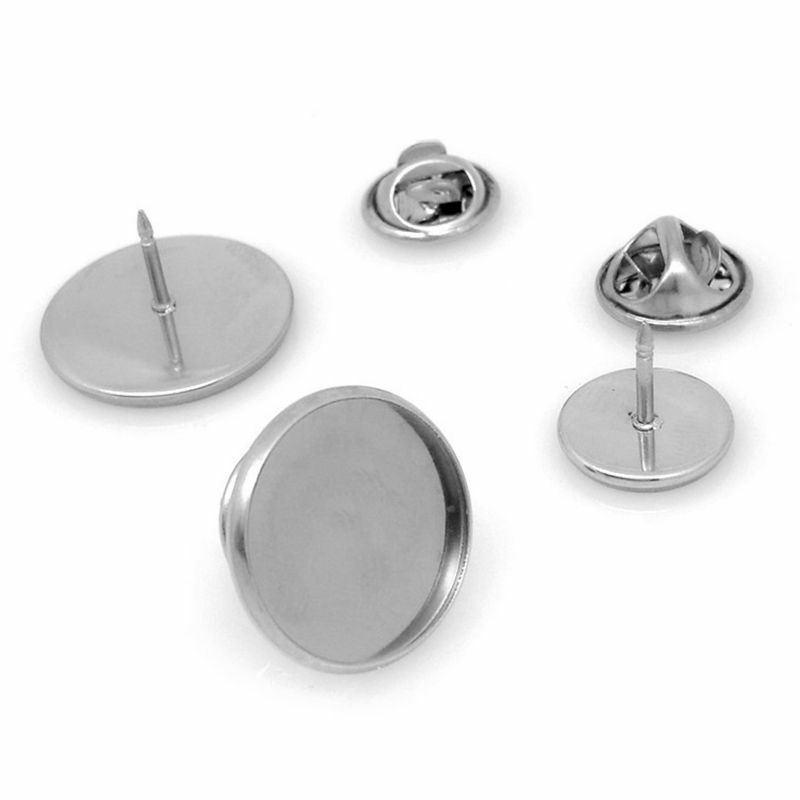 10pcs Stainless Steel Brooch Base Holder Brooch Pin Badge Diy Making Cabochon