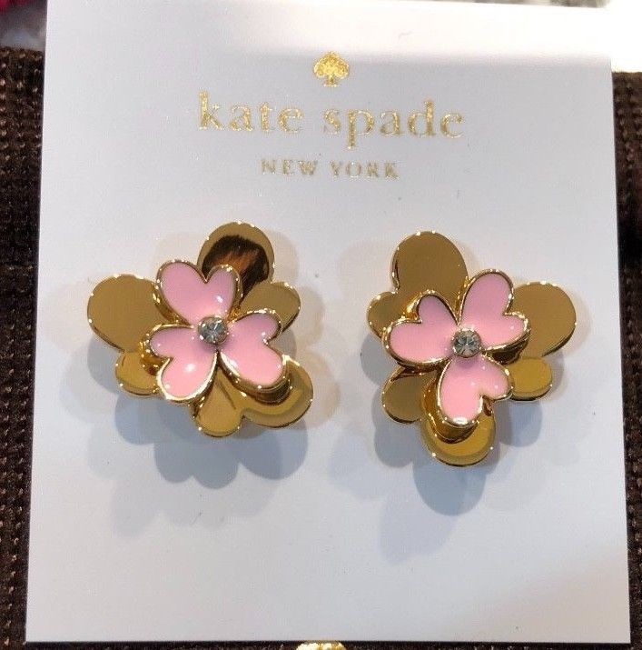 Kate Spade pansy blossom stud earrings floral pink gold 12K plated New+dust bag