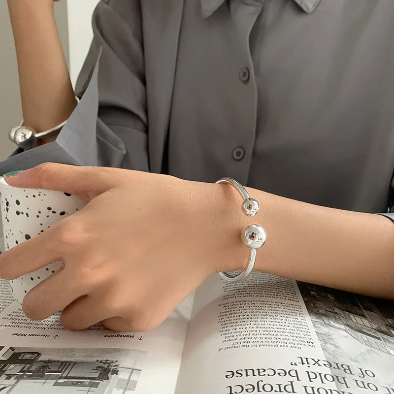 100% Solid Sterling Silver Metal Bracelet for Women Vintage Handmade Simple