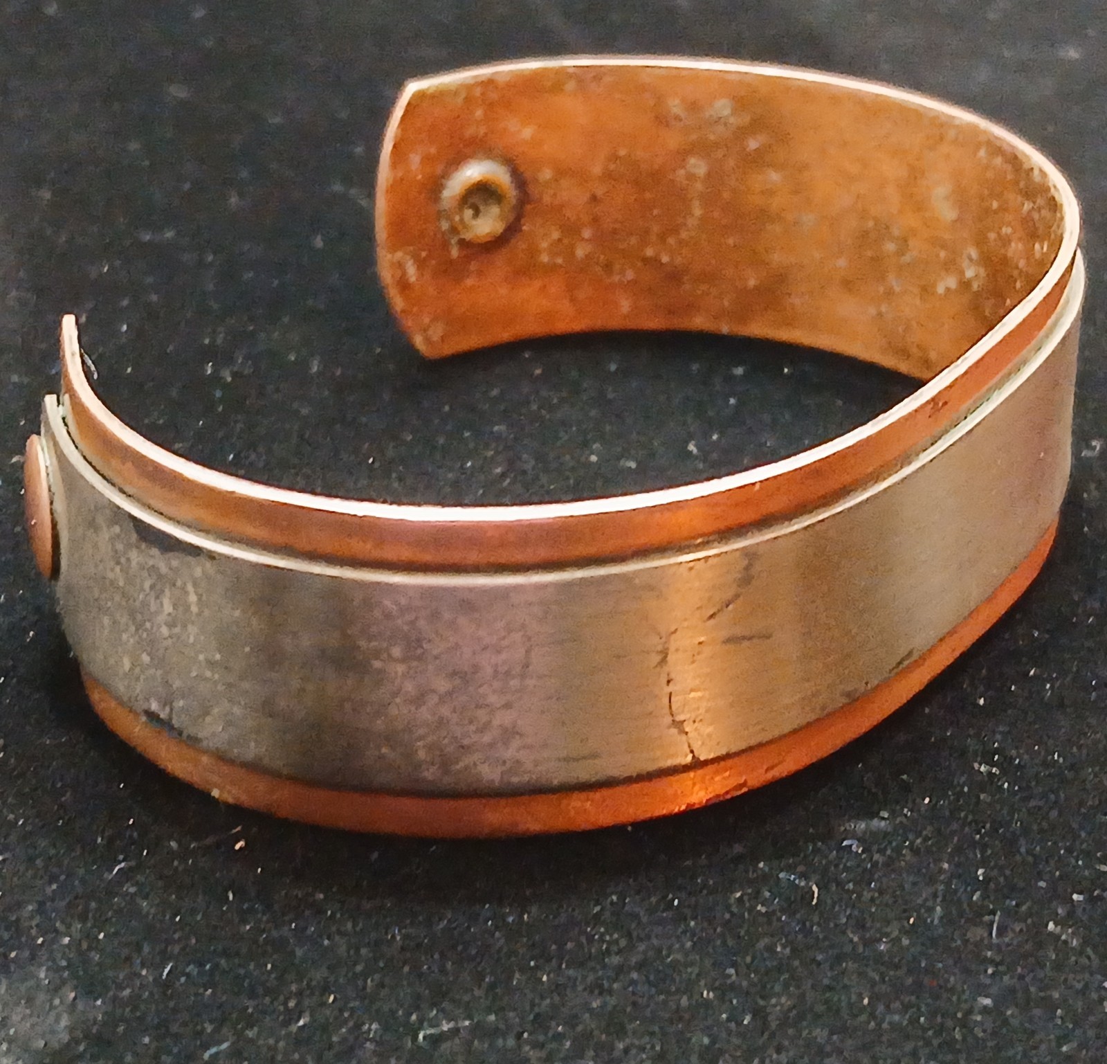 Vtg Copper And Stainless Cuff Bracelet Contemporary Industrial Artisan Excellent