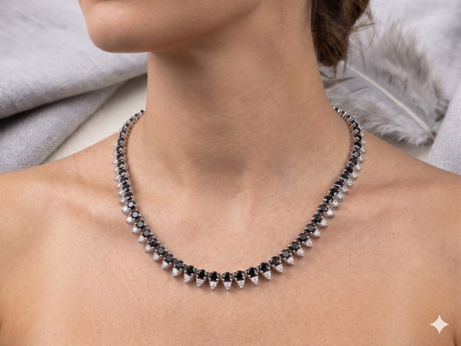 Natural Black sapphire & Moissanite Necklace For Women In 925 Sterling Silver