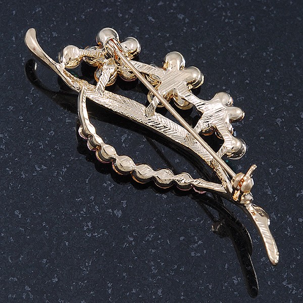 Pink/ Purple/ Violet Crystal ‘Bunch Of Flowers’ Brooch In Gold Plating – 62mm