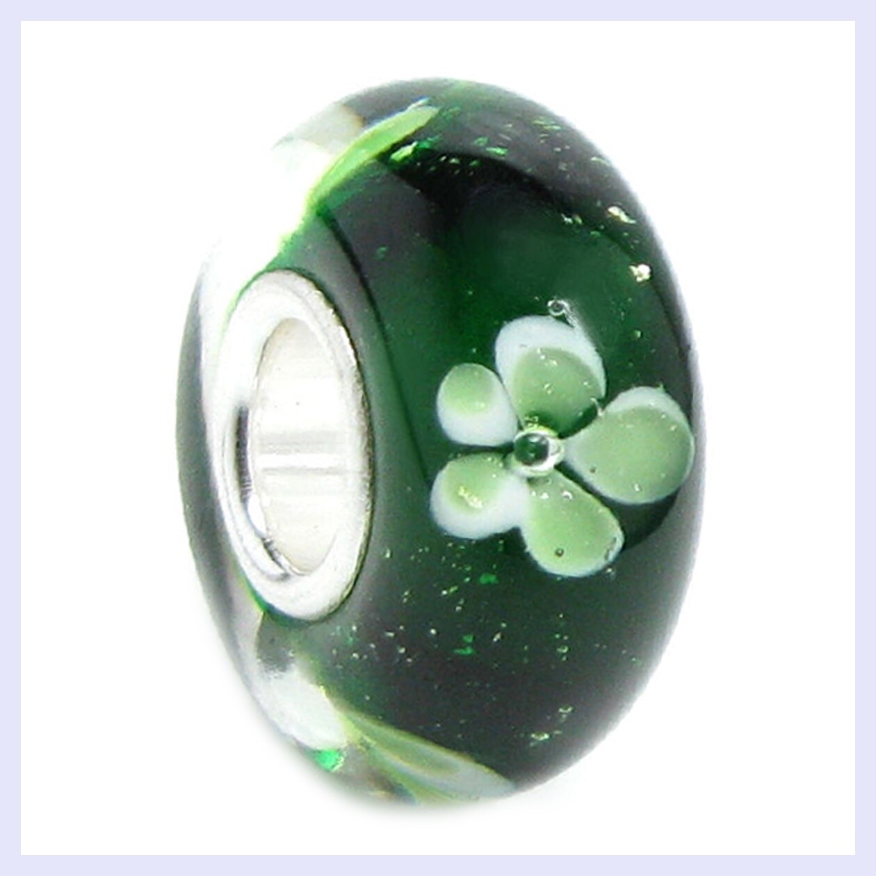 Green Clover Flower Glass Bead with Sterling Silver for European Charm Bracelet