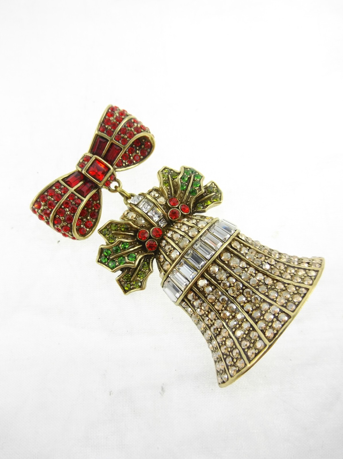 2.5″ Heidi Daus Ring-A-Ling Christmas Bell Brooch Crystal Pave Rhinestone