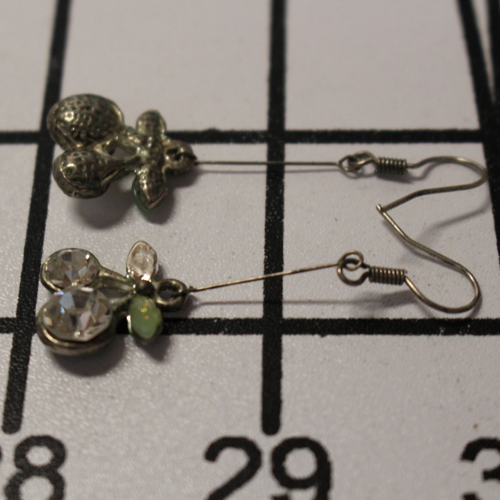 Crystal Cherry Dangle Earrings With Green Leaf Accents Approx 1.5″ Drop