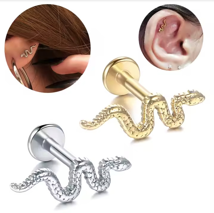 Internal Threaded Flat Gold Silver Cartilage Helix Lobe Tragus Conch 16G Earring