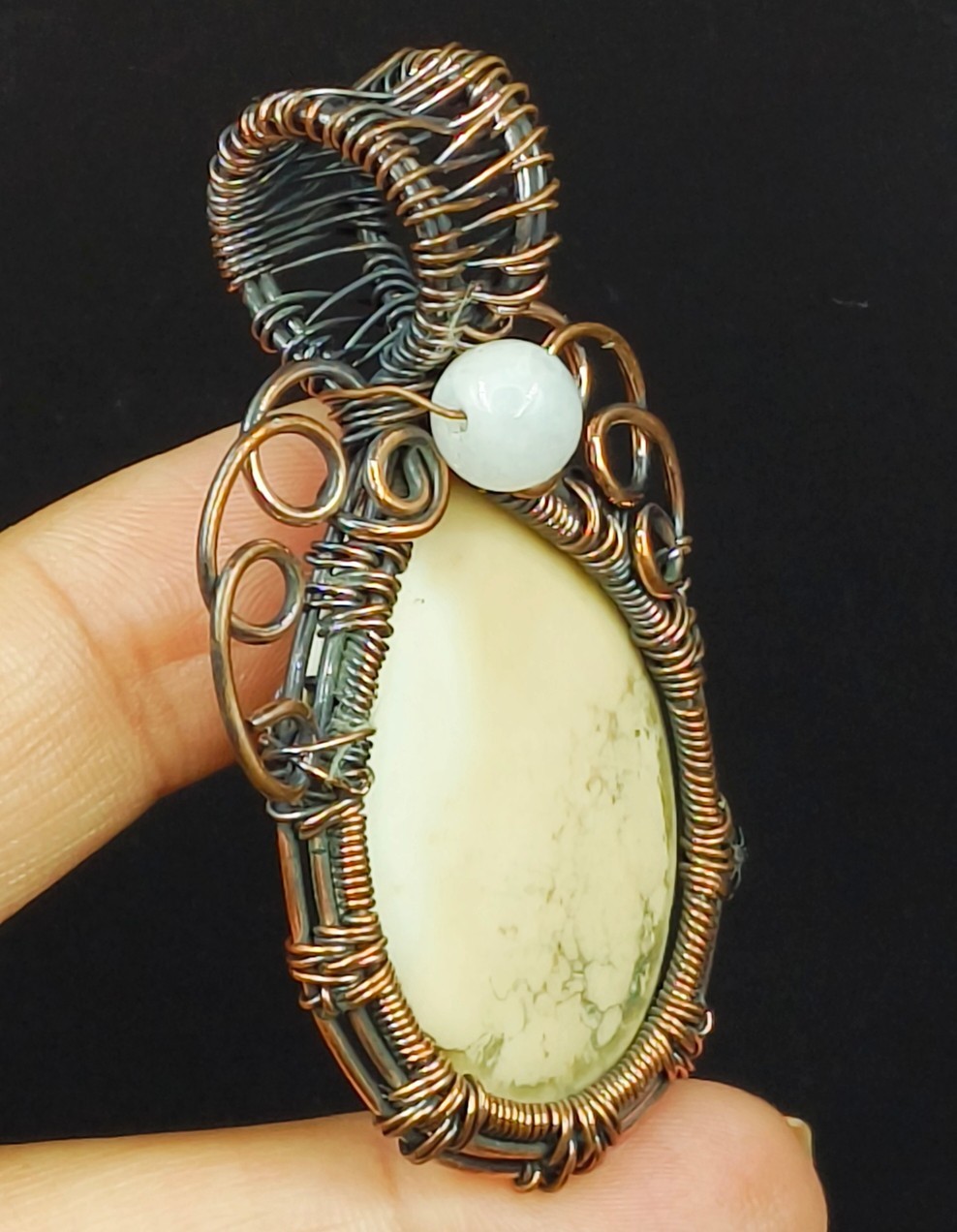 Copper Porcelain Jasper Gemstone Dendrite Opal Handmade Jewelry Pendant