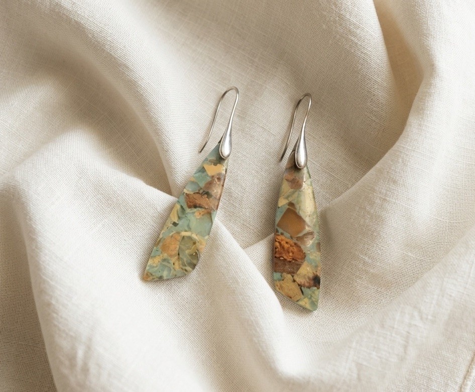 Chico’s Jasper Earrings Gold Boho Gemstone Art Deco Statement VTG Natural Retro