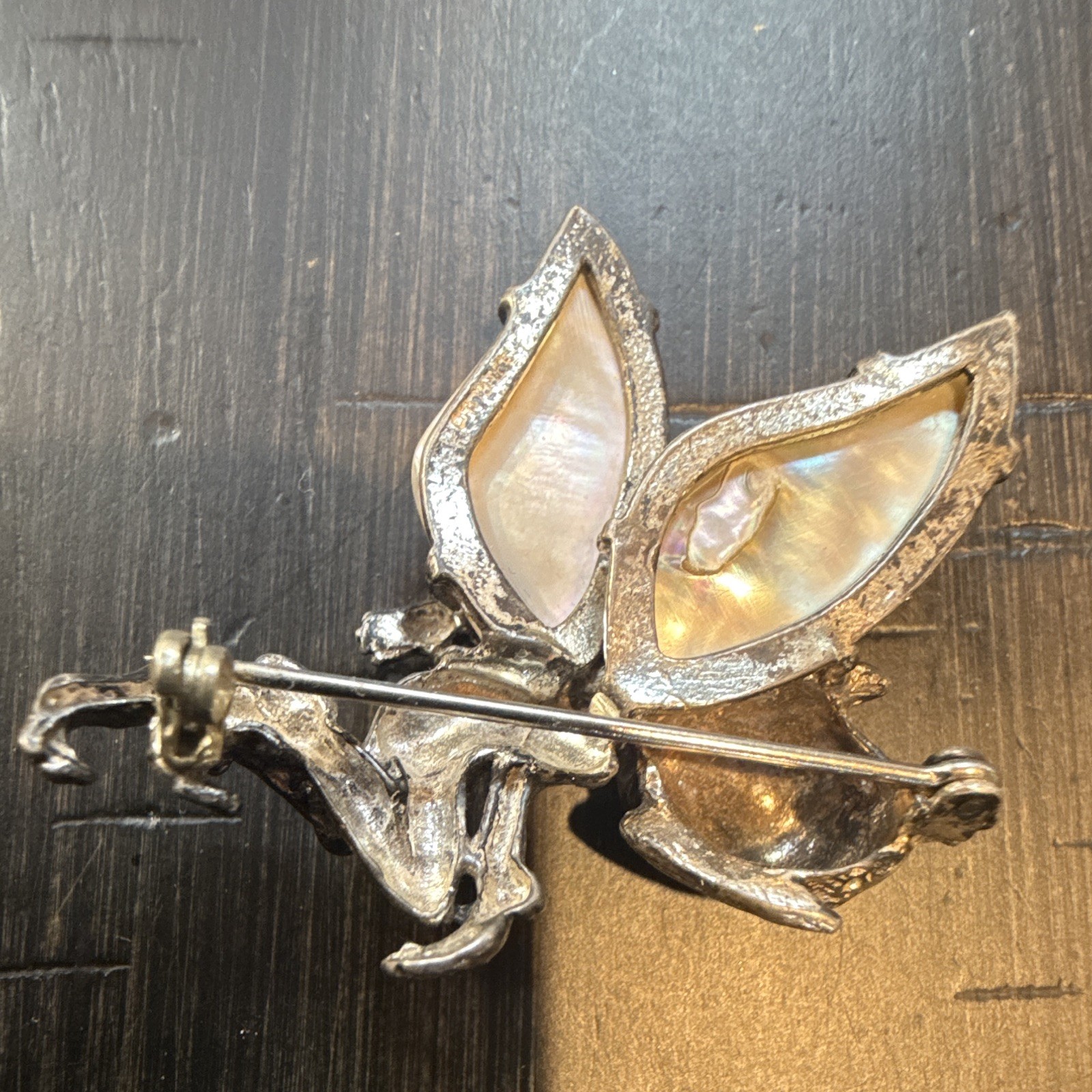 Vintage Cyvra Pixie Fairy Paua Shell & Sterling Silver Brooch Pin 2 inch x 4inch