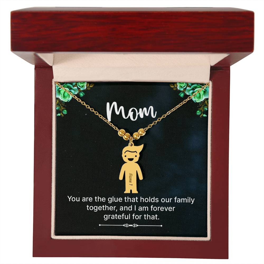 Engraved Kid Charm Mom Necklace, Personalized Children’s Name Pendant, Custom Mo