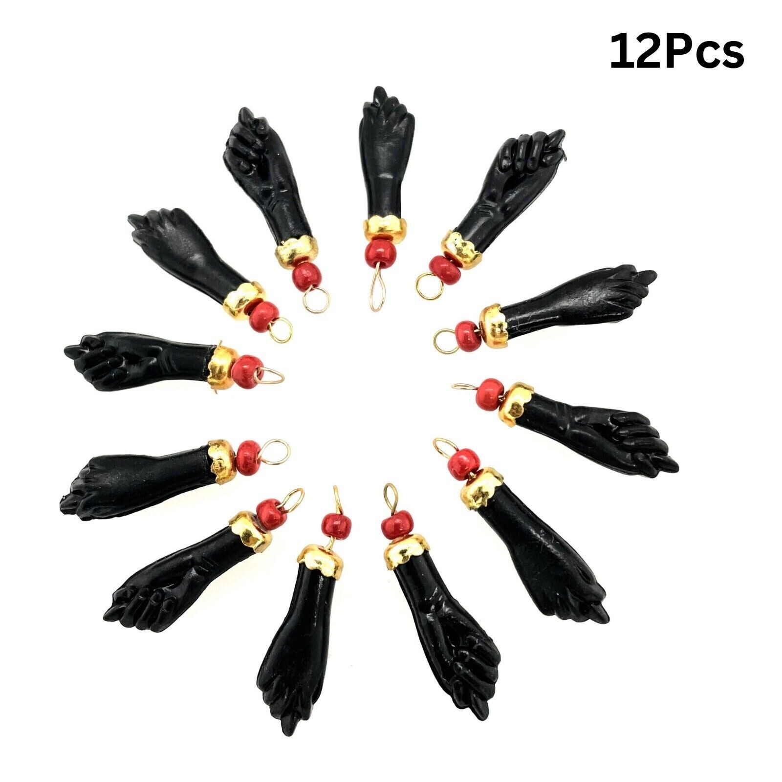 14K Goldfilled Black Azabache Hands Pendant/Charm 12 Pcs! Evil Eye Protection