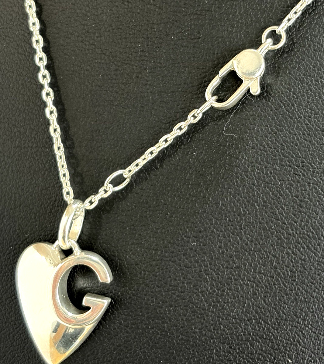 Gucci Sterling Silver Heart G-Logo Necklace Box and Accessories Included