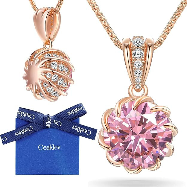 CeaKIev 6.0Carat (12.0mm) Round Cubic Zirconia Pendant Necklace 41 Accent Diamon