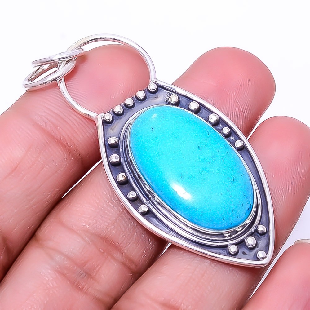 Magnesite Turquoise Designer Handmade 925 Sterling Silver Pendant 2.15″ P25