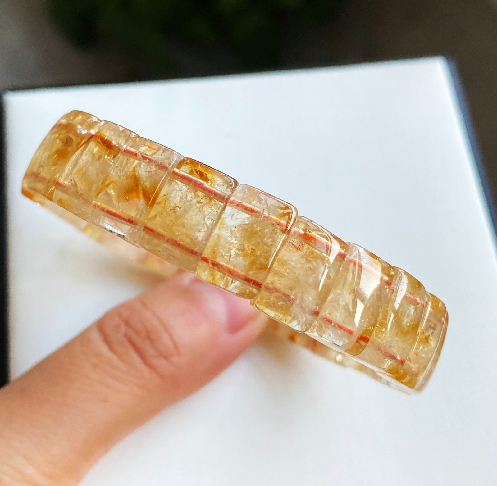 12.2*5.2mm Natural Yellow Citrine Pyramid Crystal Rectangle Bracelet 1766