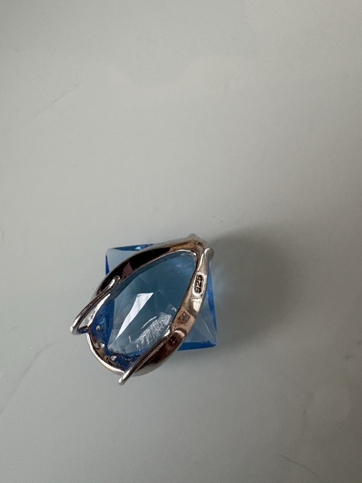 Sterling Silver Square Blue Topaz Diamond Pendant Enhancer 3 Grams