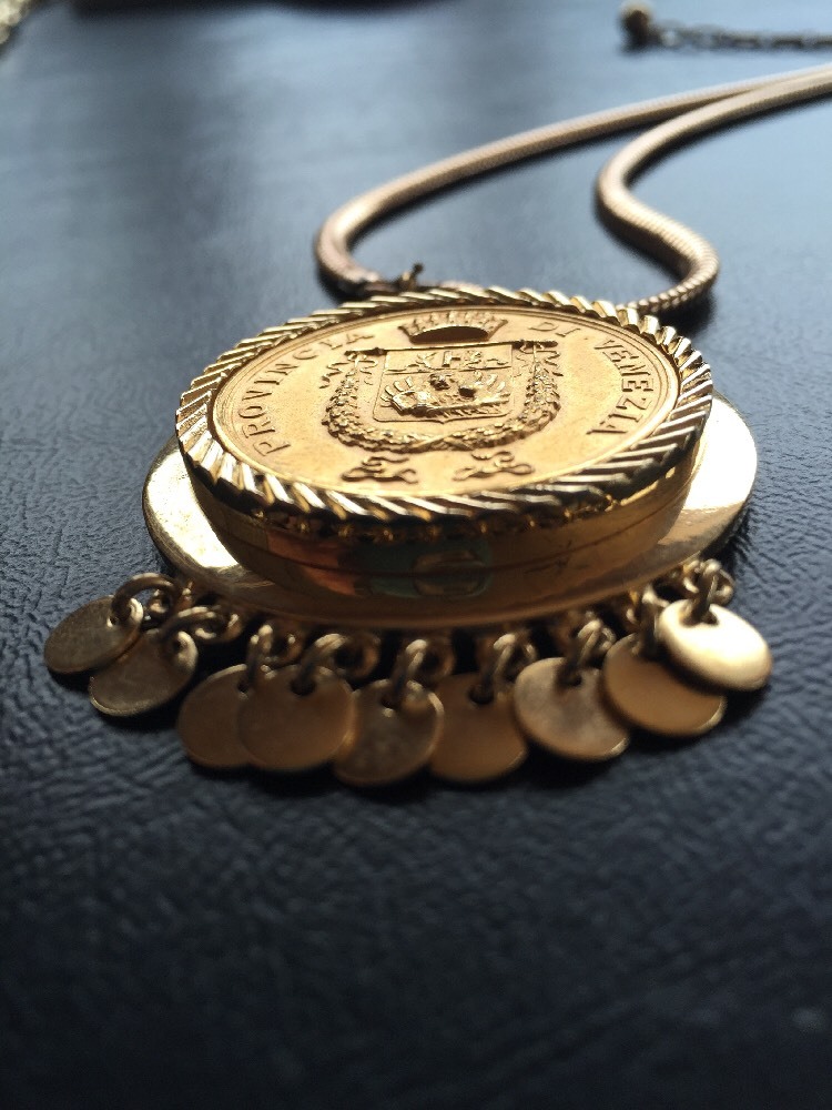 Nettie Rosenstein Vintage GOLD Italian shield COIN PENDANT NECKLACE