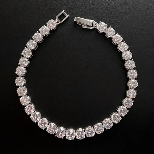 18k White Gold Plated 5mm Round Simulated Diamond Tennis Bracelet Bridal Jewelry