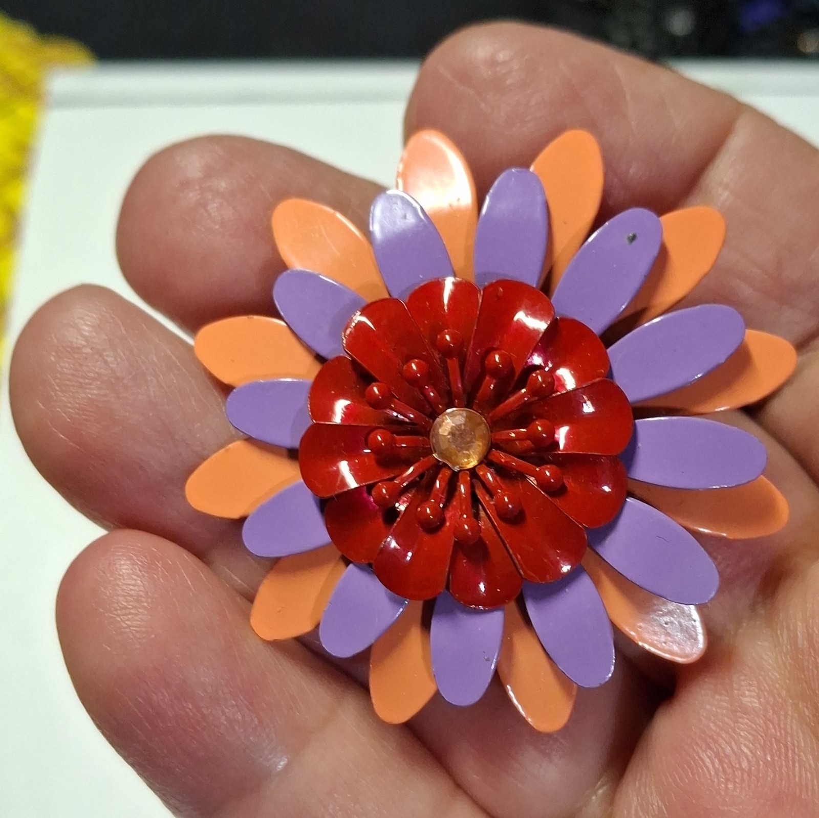 Metal Flower Brooch Flowers Theme Red Purple Orange No Stone 2 in 101/ 15
