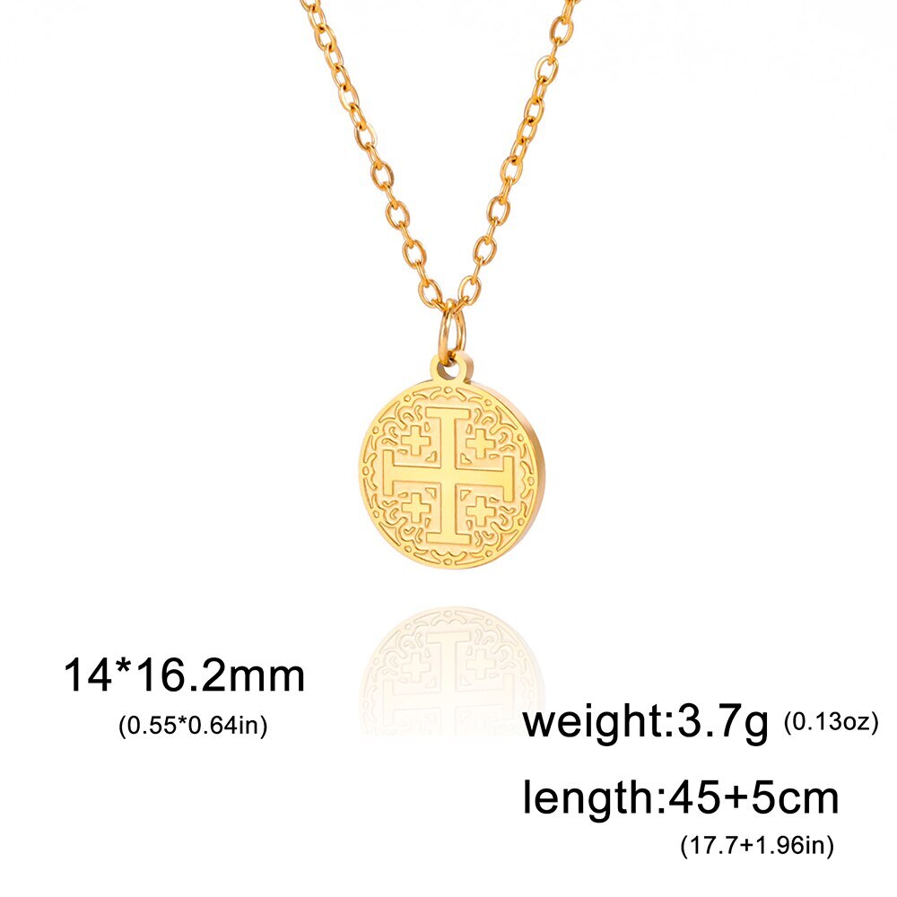 Gold Christianity Jerusalem Cross Pendant Necklace Stainless Steel Chain US