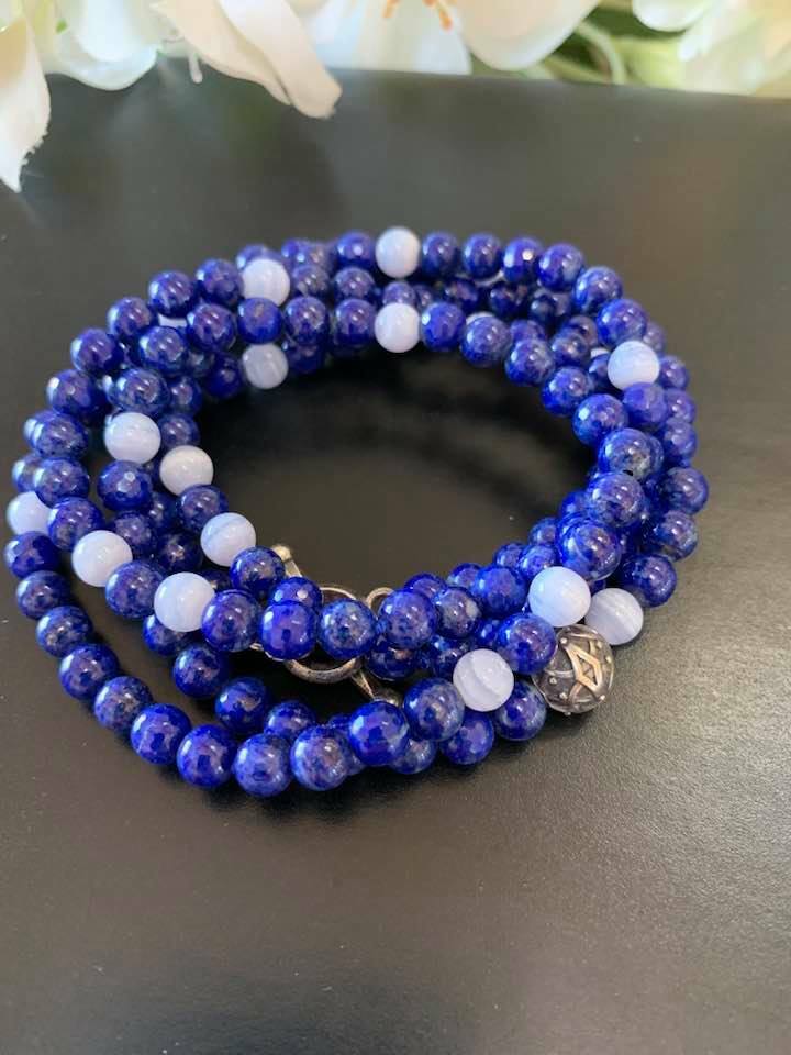Beautiful Royal Blue Beads Long Necklace, Bracelet, 158 Beads, 38 inches
