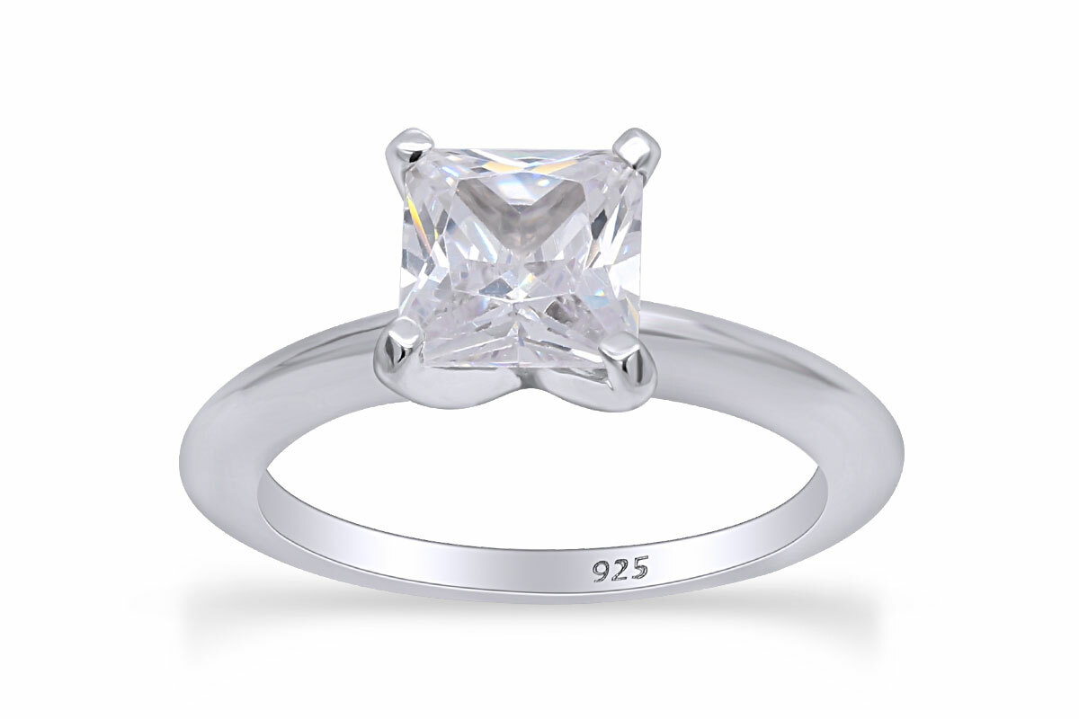 2.5ct Solitaire Ring Princess Cut Simulated Diamond 14K White Gold Plated Silver