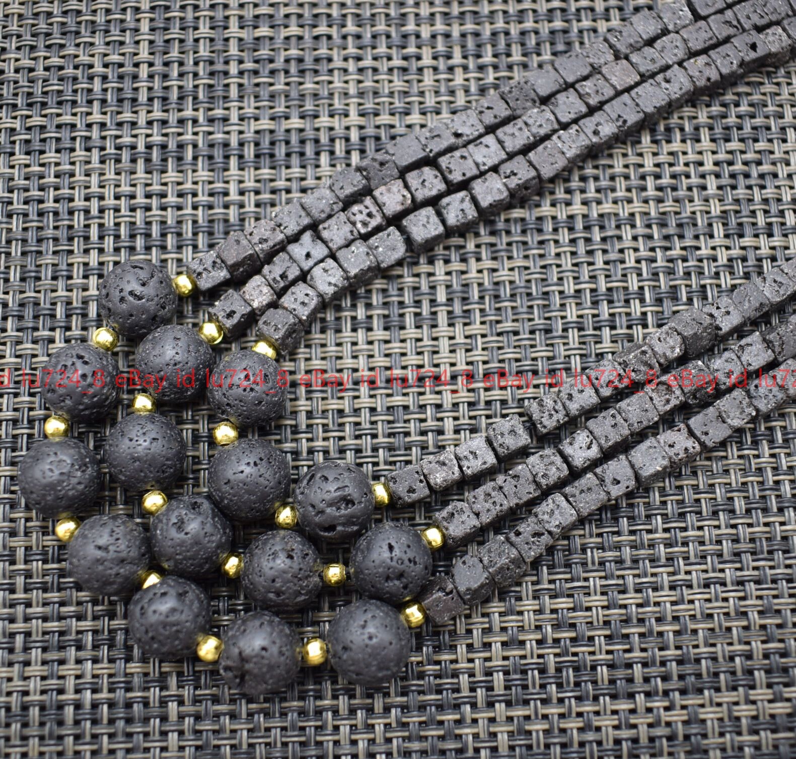 Multiple Styles 3 Rows 5x5mm Square &Round Black Lava Rock Gems Necklace 18-20″