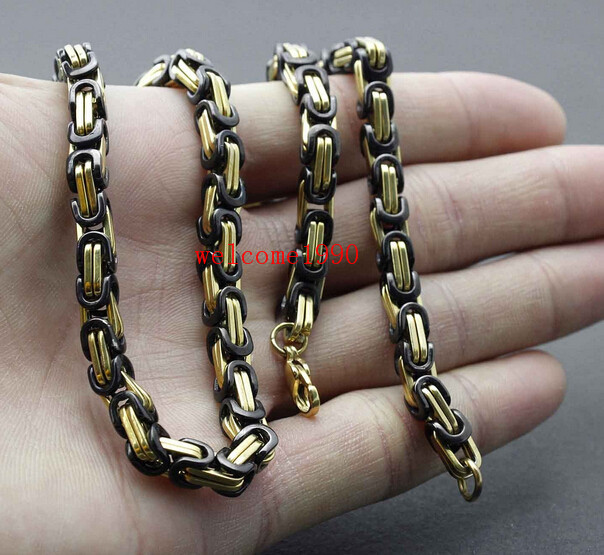 24” Huge Black gold Stainless Steel Men’s Byzantine Box Link Chain Necklace
