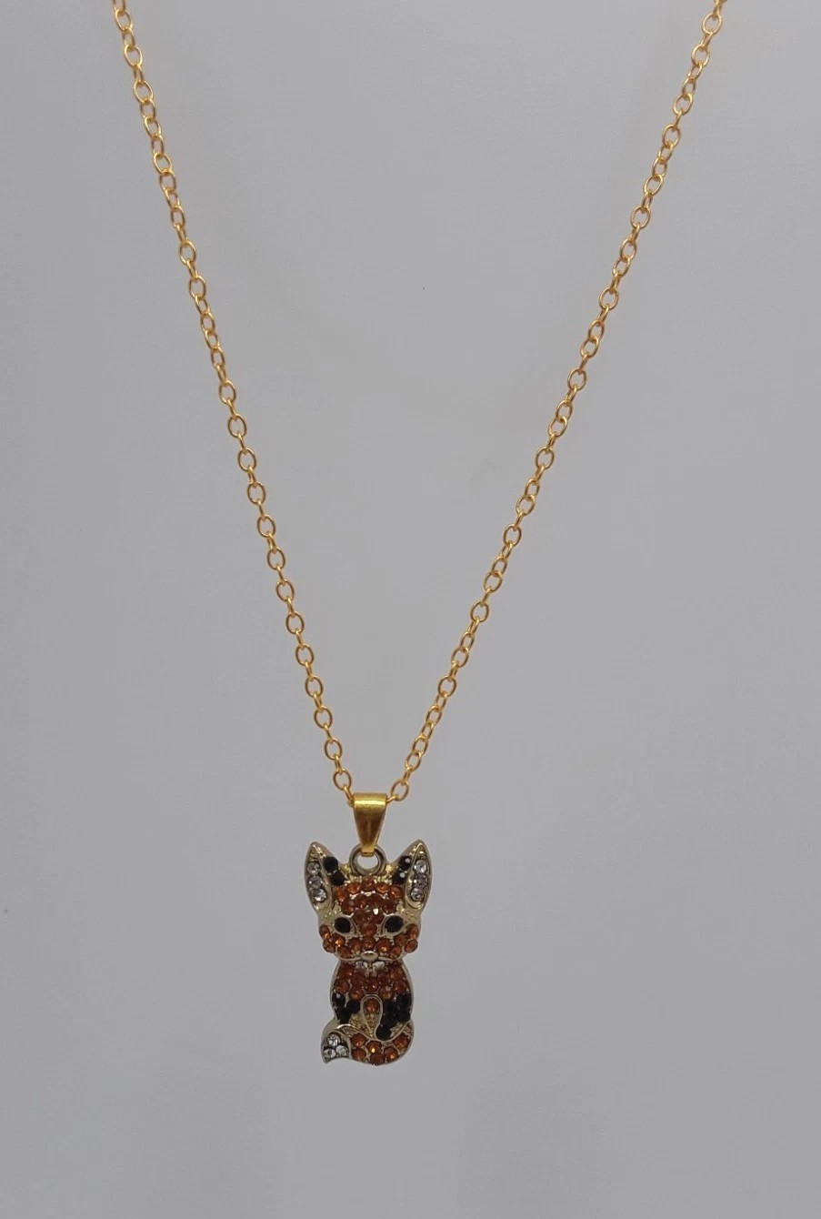 Sparkling Fox Rhinestone Pendant Necklace Golden Toned Wildlife Gift New