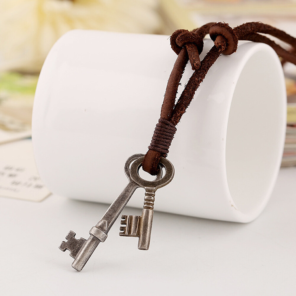 Surfer Rock Keys Pendant Charm Leather Cords Long Necklace Choker Men New US