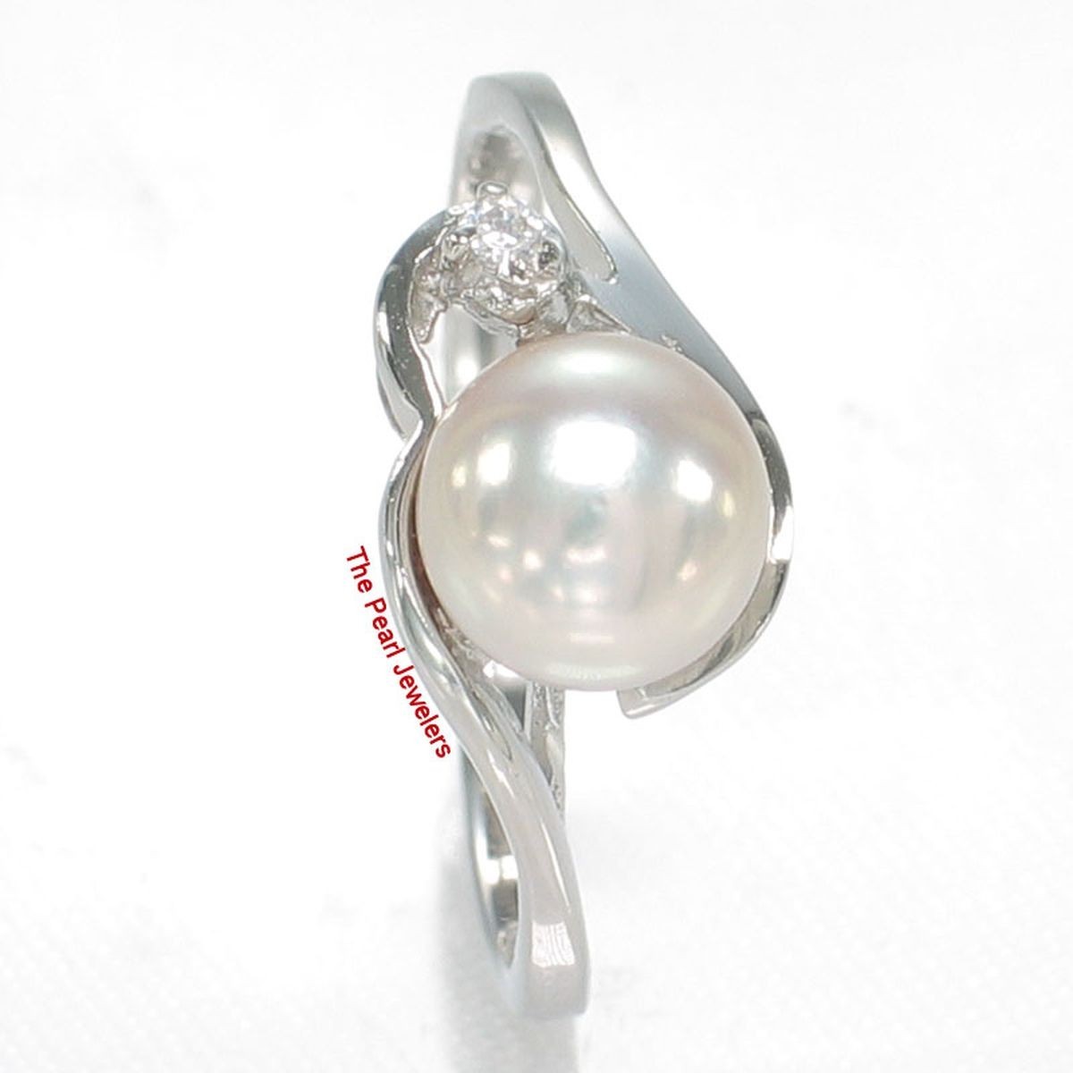 Cute Solid Sterling Silver 925 Cubic Zirconia & Peach Cultured Pearl Ring – TPJ
