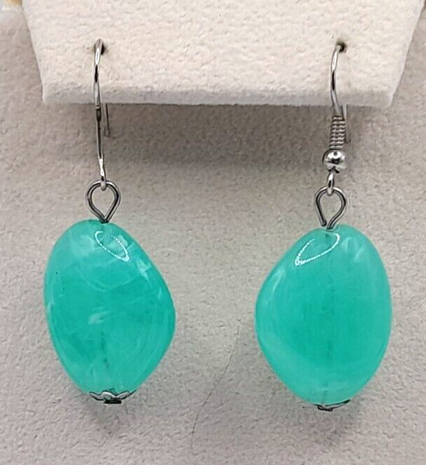 Boho Artisan Made Teal Green Acrylic Drop Dangle 1.5″ Earrings