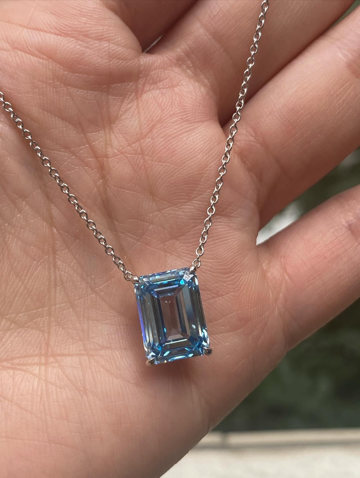 Solitaire Emerald Cut CZ Diamond Necklace Pendant in 925 Silver Custom Jewelry