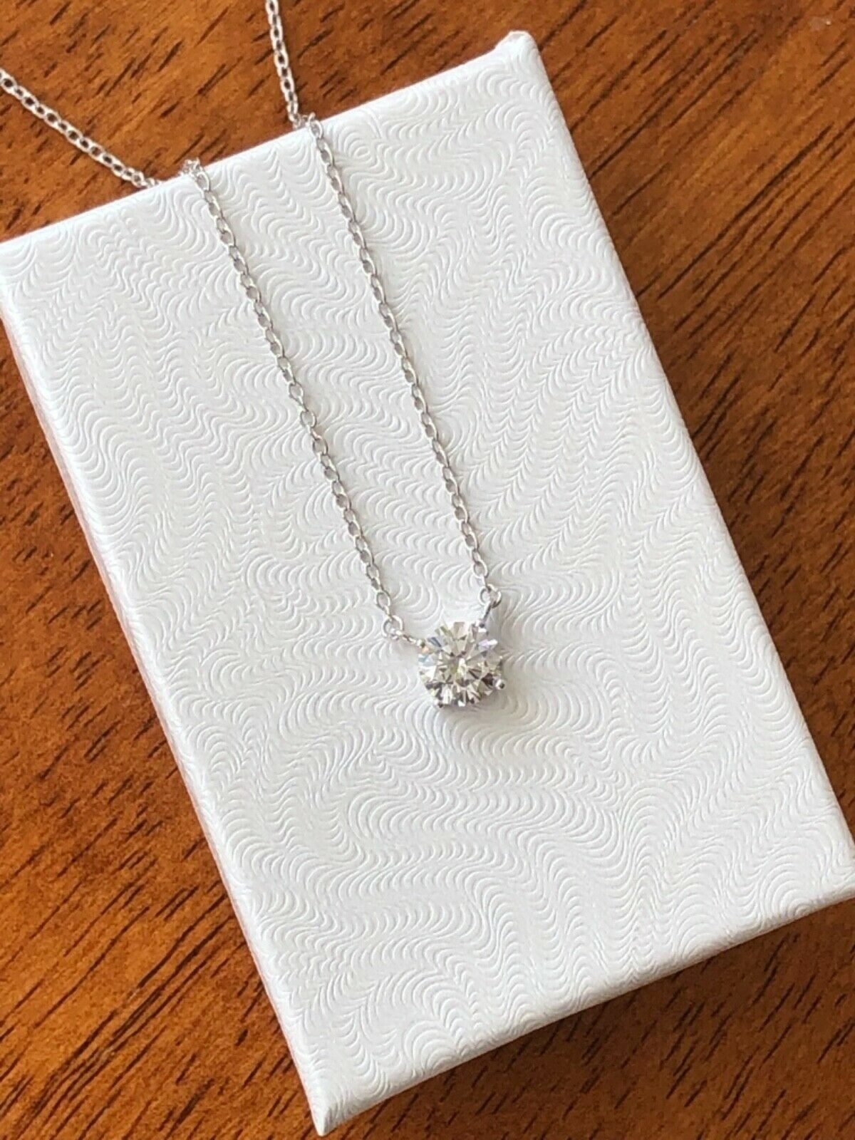 925 Sterling Silver CZ Round Solitaire Pendant Necklace Dainty 5.8mm 17.25″