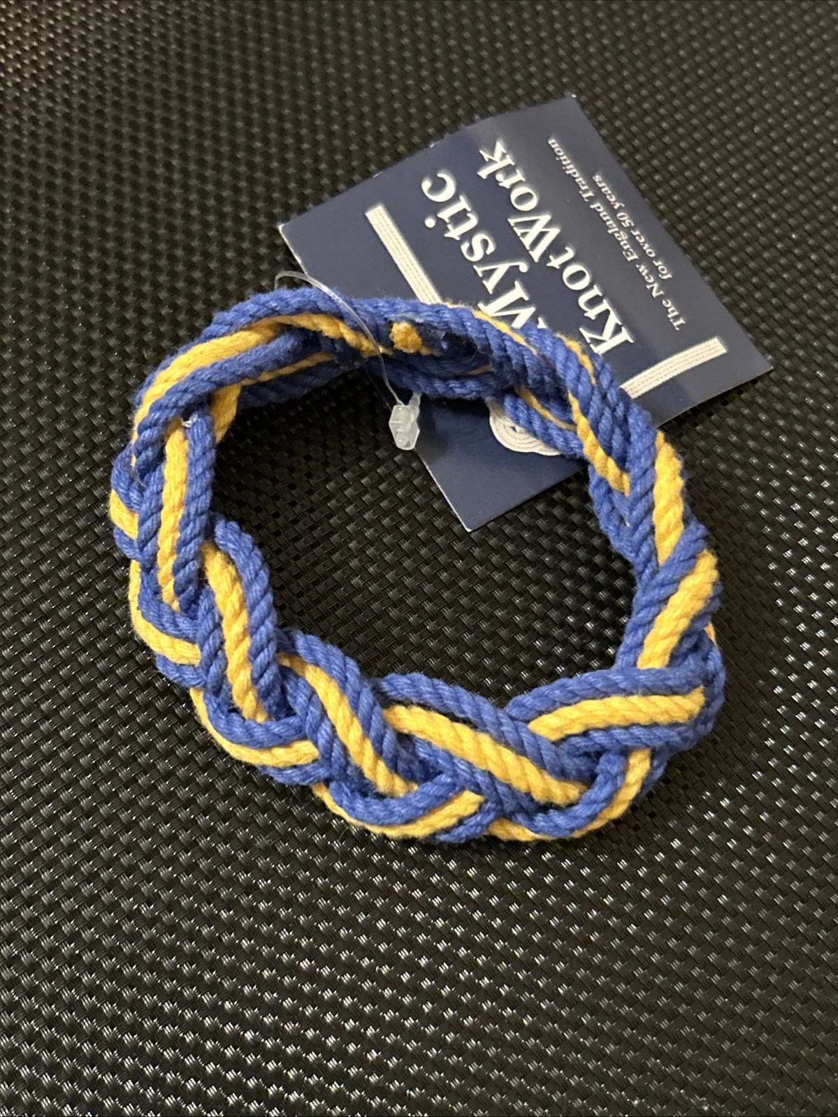 Mystic Knit Work Sailor Rope Bracelet, Nautical Stripe Blue & Yellow Size Medium