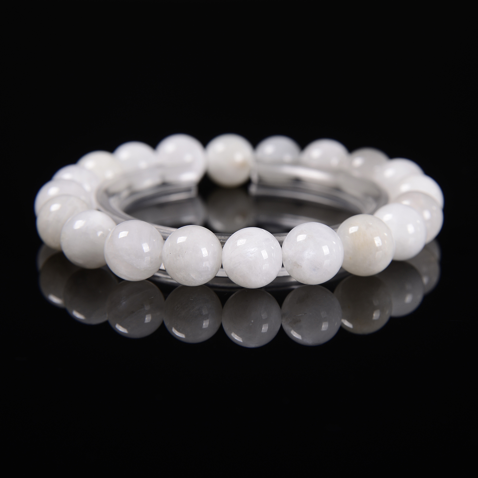 White Rainbow Moonstone Smooth Round Beaded Bracelet 8mm 10mm 7.5”Length