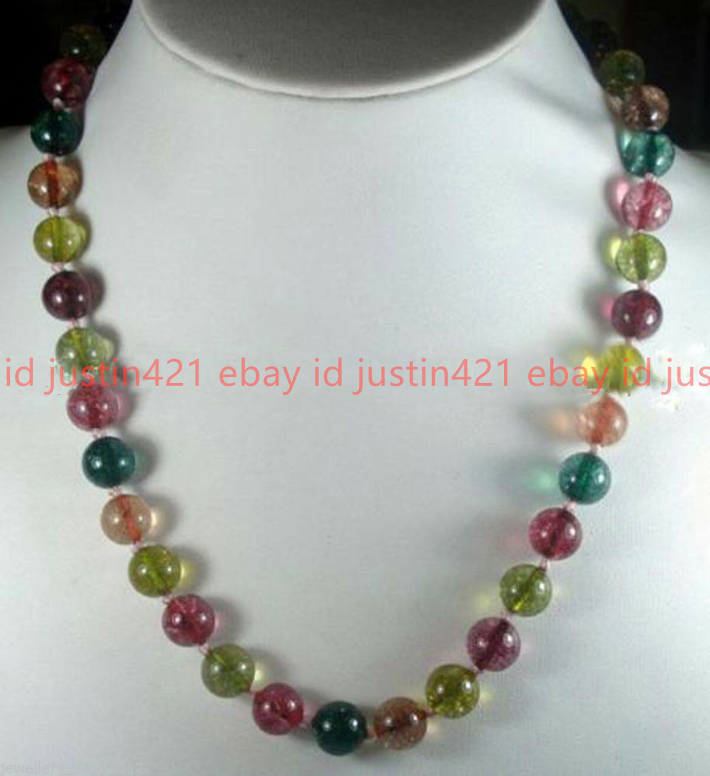 Long 20 inches 10mm Multi-color Tourmaline Round Gemstone Beads Necklace AA+