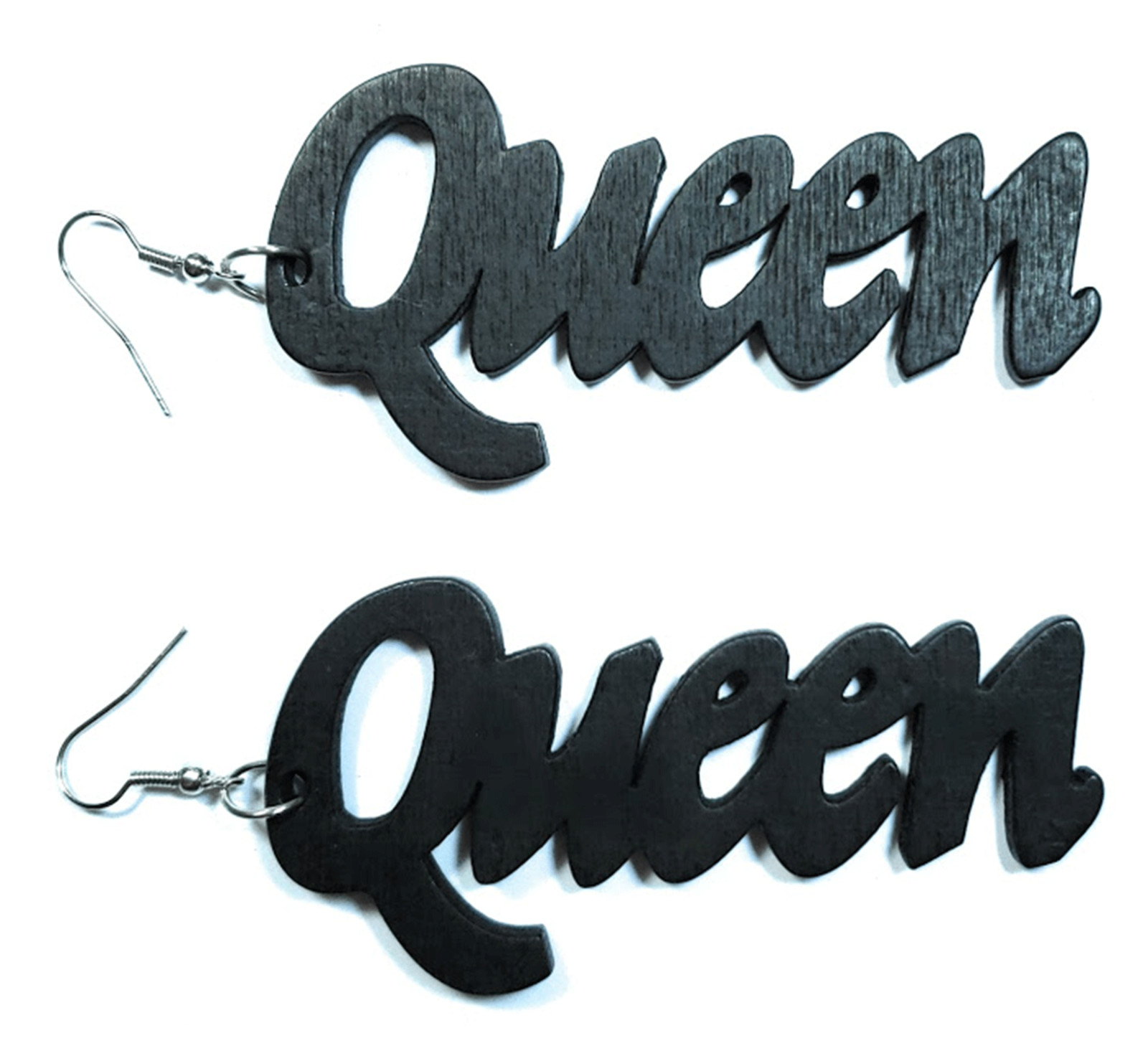 TB Queen Engrave Jamaican American Wood Light Weight Wood Dangle Hook Earrings