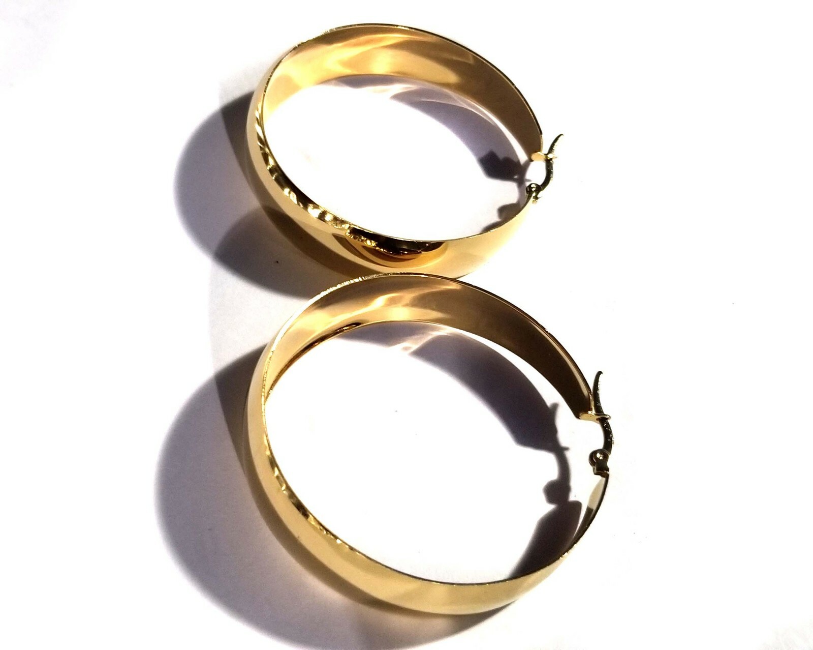 STAINLESS STEEL HOOP EARRINGS THICK SHINY GOLD OR SILVER 2 INCH 0.25 IN THICK